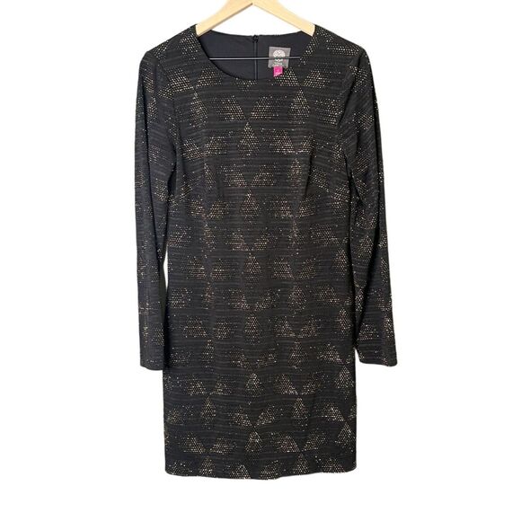 Shimmer Geometric Party Dress Womens Size‎ 12 Black Gold Vince Camuto - Picture 1 of 8